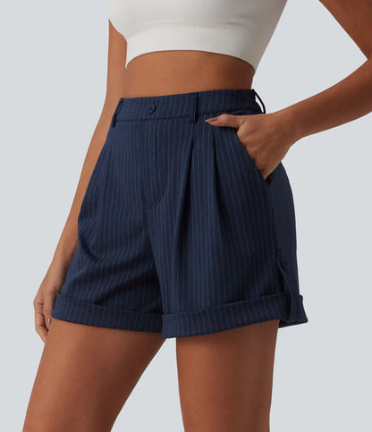 High Waisted Stripe Casual Shorts 5'' with Pockets