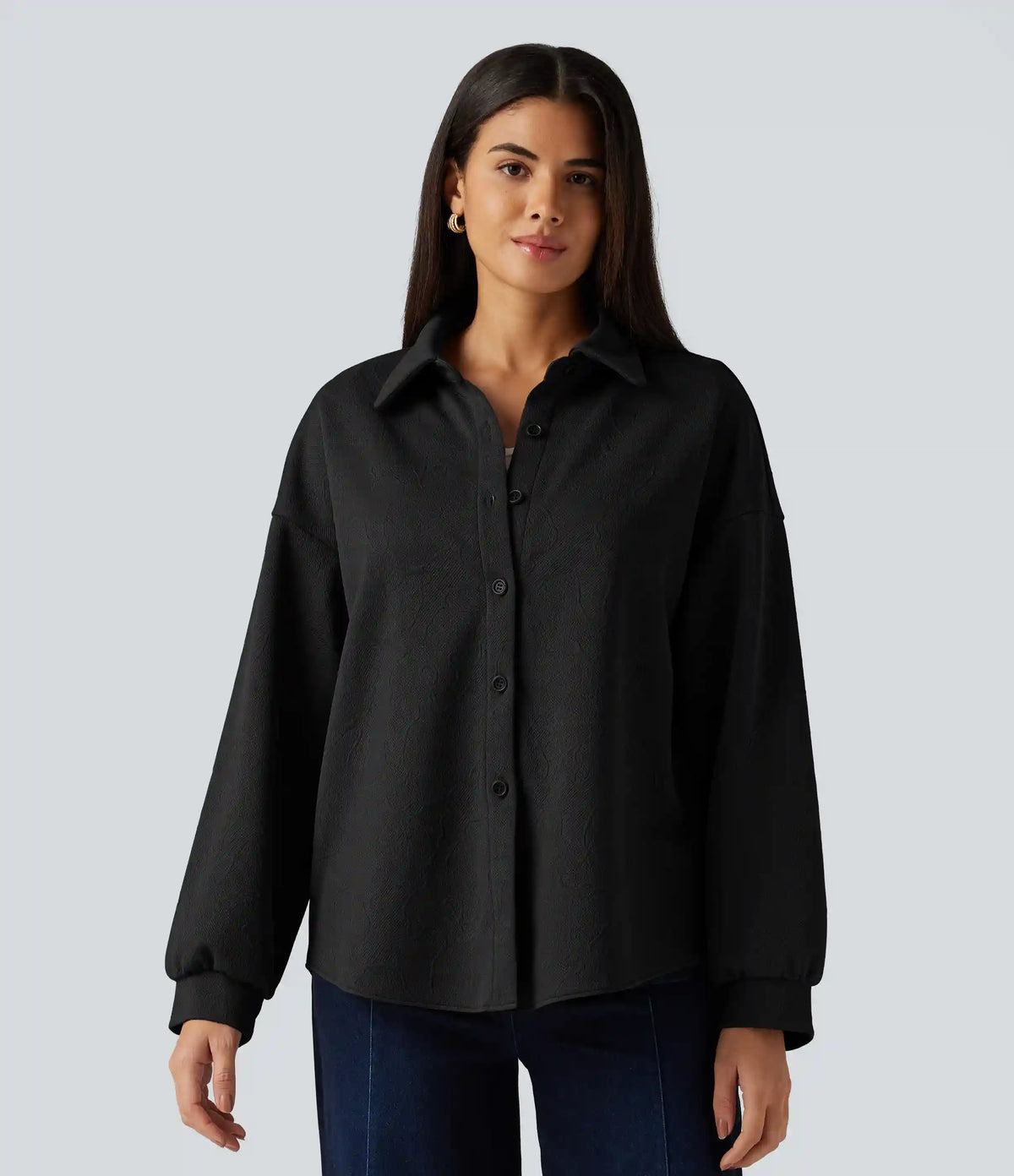 Collared Long Sleeve Geometric Print Casual Jacket