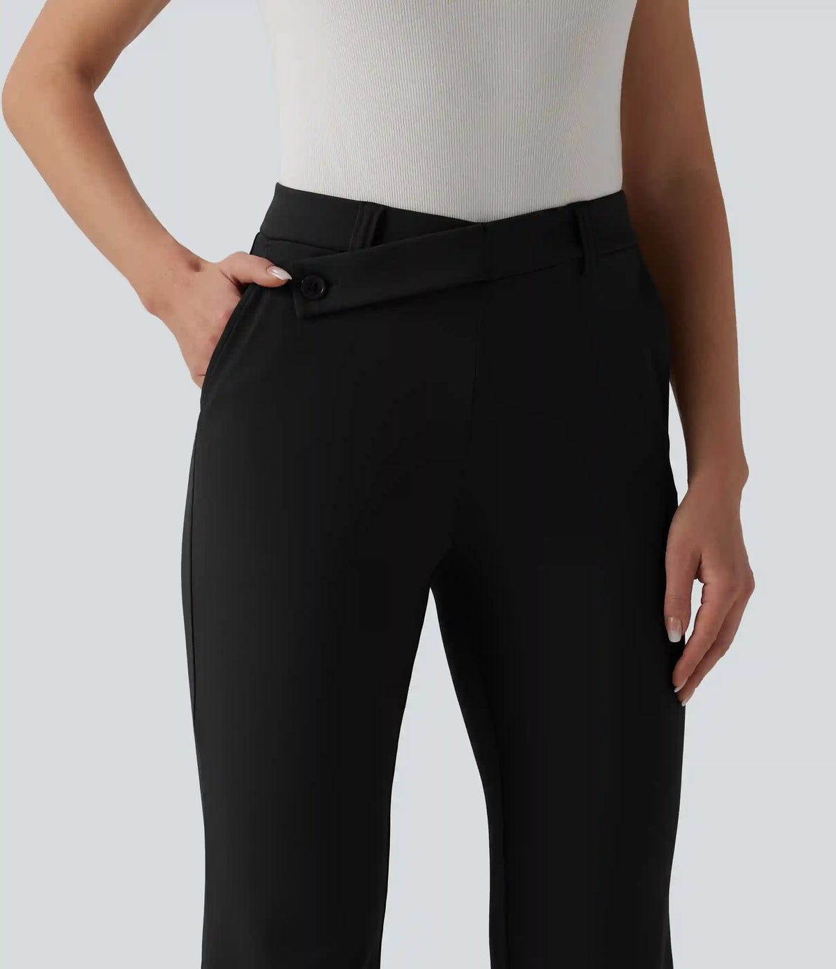 Halara Flex™ DayStretch Asymmetric Mid Rise Flare Work Pants with Pockets
