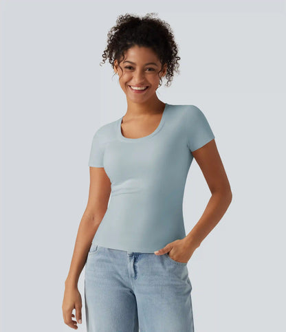 Halara Cotton Jersey Scoop Neck Short Sleeve Built-in Bra Casual T-Shirt B-DD Cups