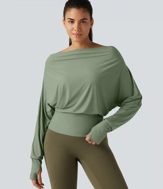 Off Shoulder Batwing Long Sleeve Sports Tops
