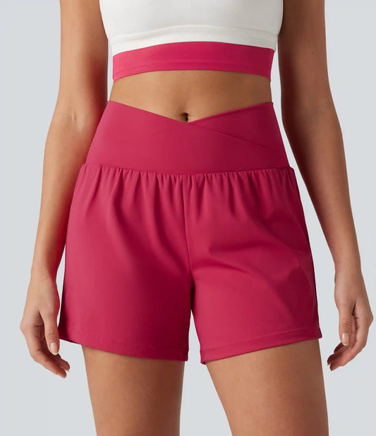 SoftlyZero™ Airy Crossover High Waisted 2-in-1 InstantCool Yoga Shorts 5'' with Pockets