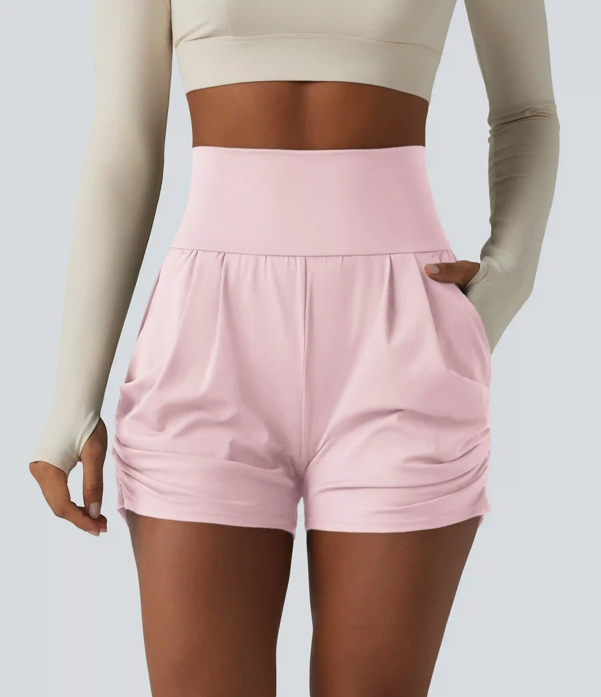 SoftlyZero™ Airy High Waisted Ruched InstantCool Yoga Shorts 3'' with Pockets
