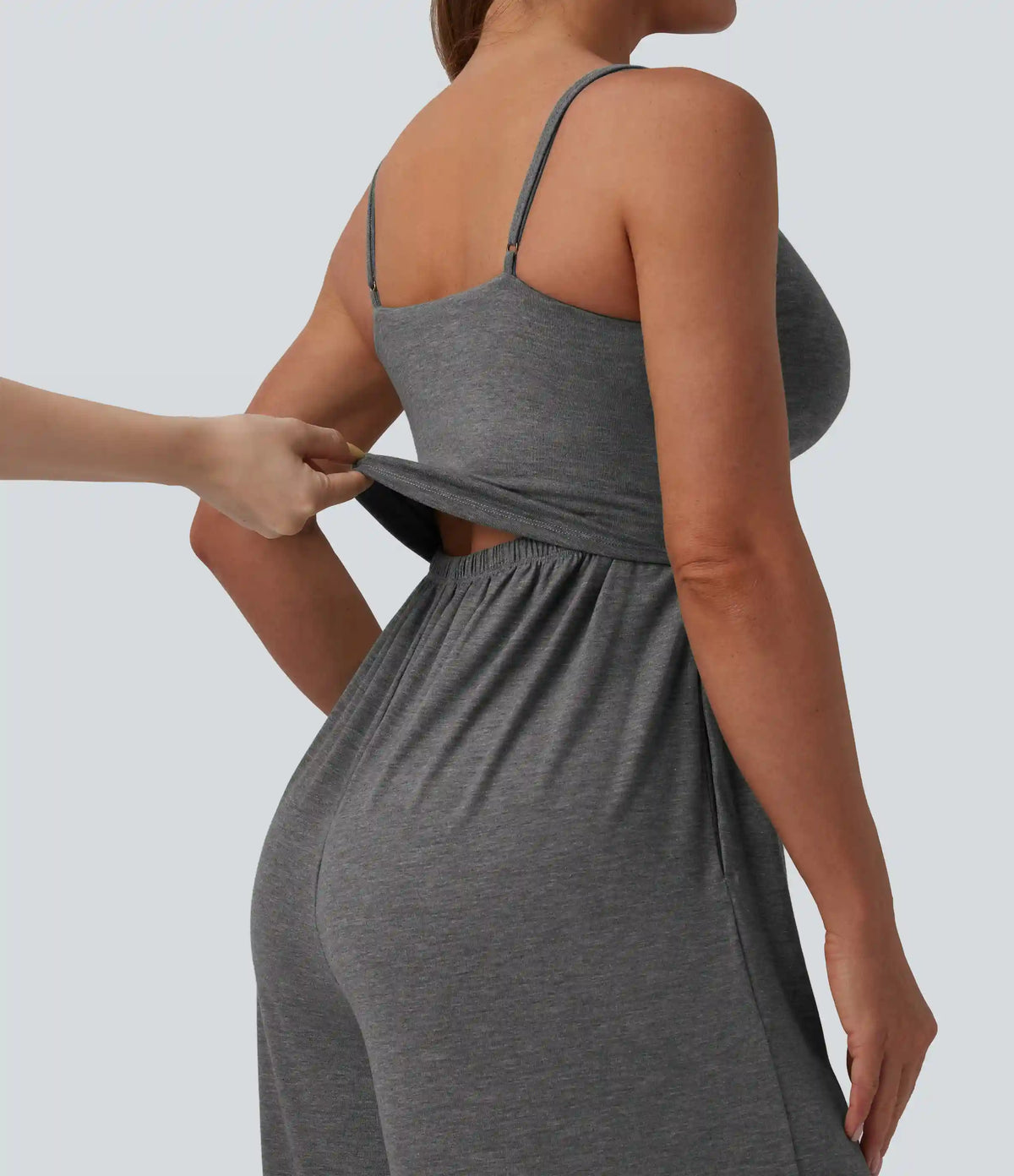 Adjustable Straps Ruched Wide Leg Heathered Casual Jumpsuit with Pockets-Easy Peezy