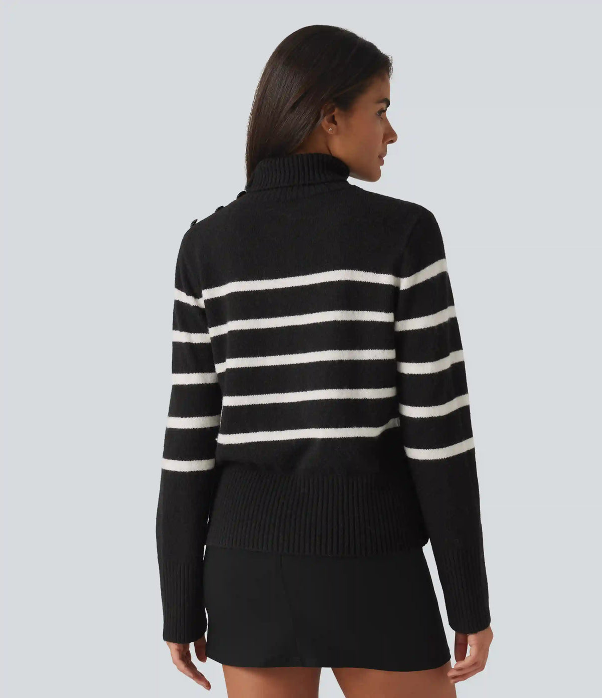 High Neck Long Sleeve Stripe Work Sweater