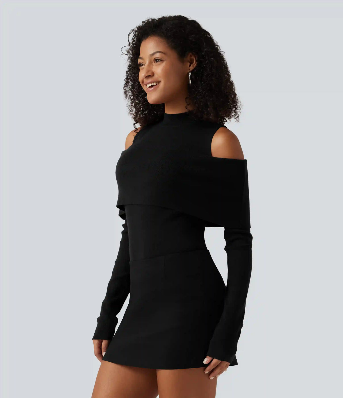High Neck Cut Out Long Sleeve Slim Casual Sweater