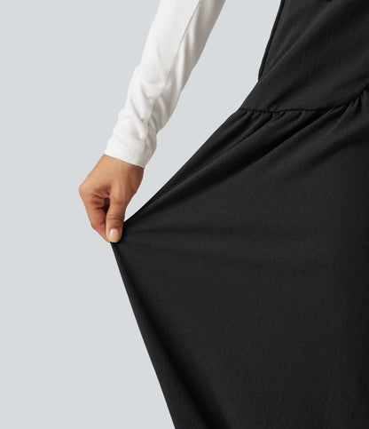 High Waisted Ruched Stacked Baggy Casual Linen-Feel Joggers with Pockets