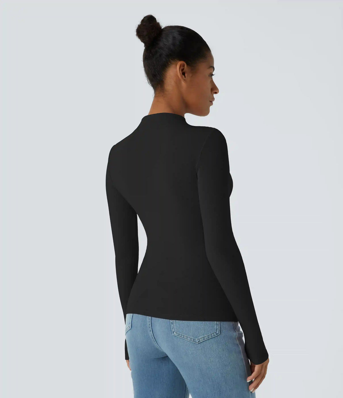 Funnel Neck Long Sleeve Ruched Skinny Thermal Casual Top