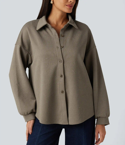 Collared Long Sleeve Geometric Print Casual Jacket