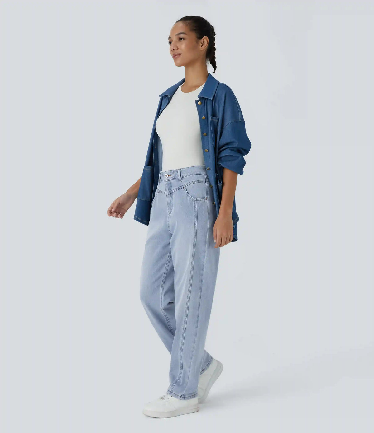 Halara Flex™ High Waisted Zipper Pockets Washed Casual Jeans