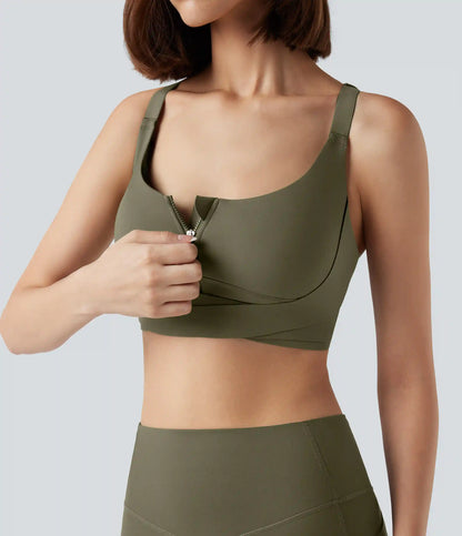 SpeedWave™ Medium Support Push Up Zipper Adjustable Buckle Quick Dry Running Sports Bra