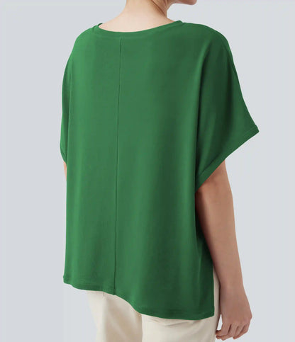 Round Neck Batwing Sleeve Relaxed Casual T-Shirt