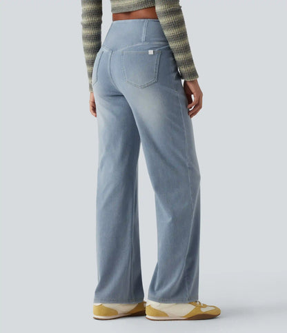 Halara Flex™ Crossover High Waisted Tummy Control Casual Straight Leg Jeans with Pockets