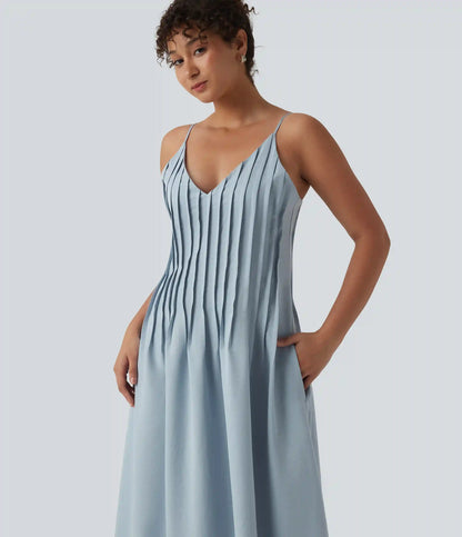 V Neck Maxi Slip Dress with Pockets