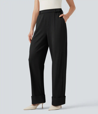 Halara Flex™ High Waisted Rolled Hem Crepe Work Baggy Pants with Pockets