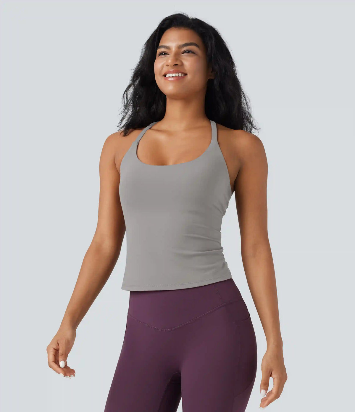 Scoop Neck Crisscross Back Crossover Hem Yoga Cami Top