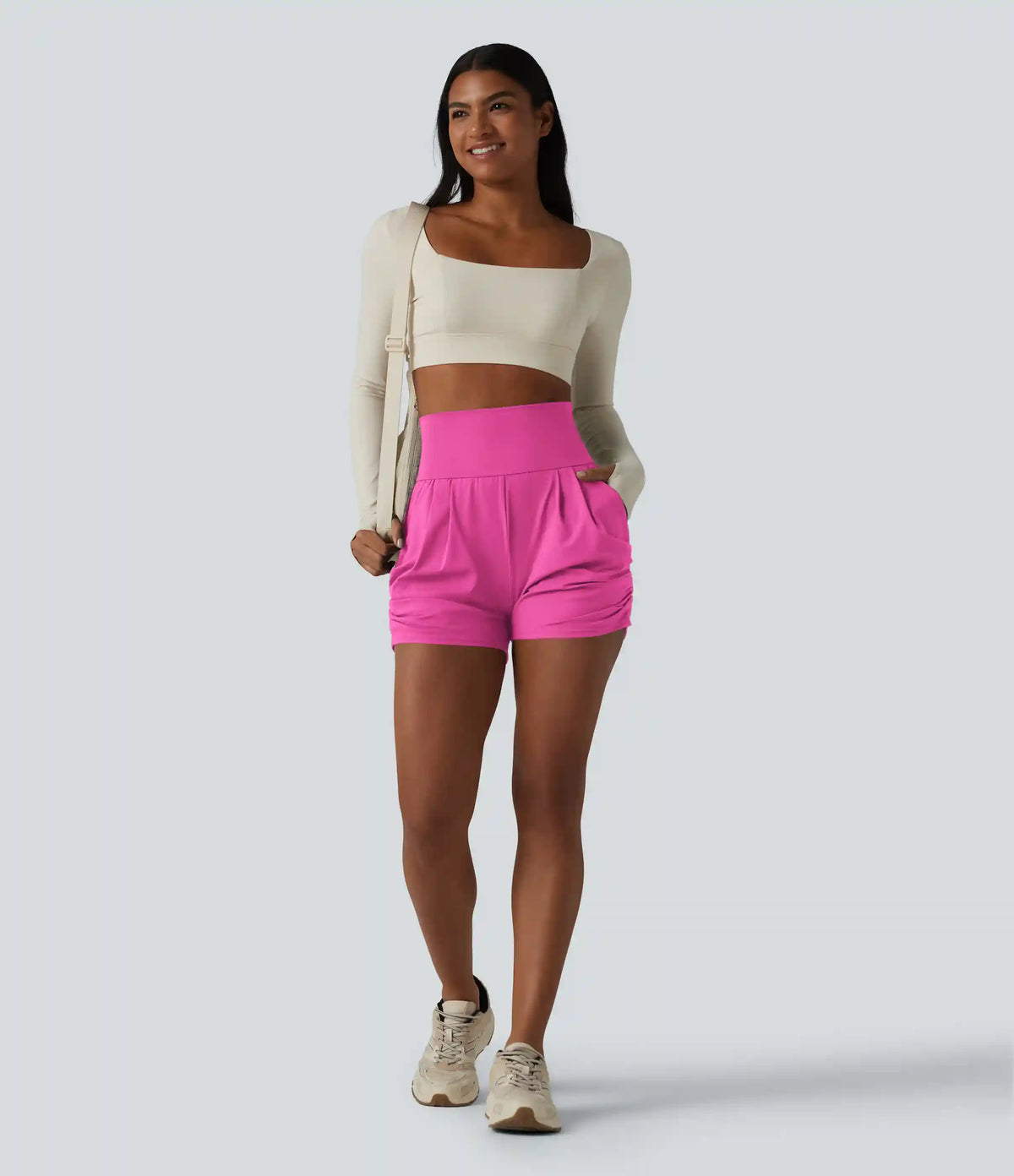 SoftlyZero™ Airy High Waisted Ruched InstantCool Yoga Shorts 3'' with Pockets