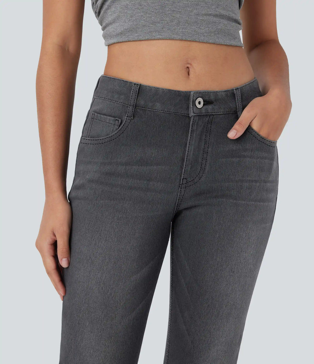 Halara Flex™ Low Rise Zipper Pockets Washed Casual Bootcut Jeans