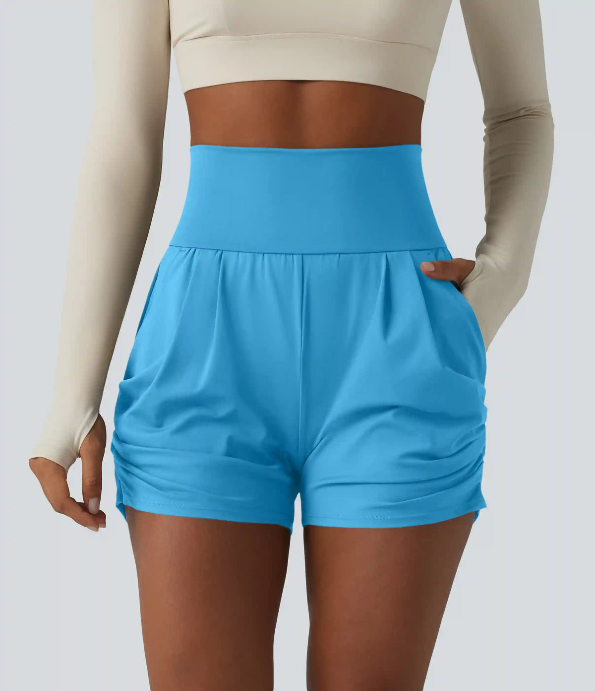 SoftlyZero™ Airy High Waisted Ruched InstantCool Yoga Shorts 3'' with Pockets