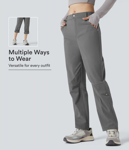Durable Water Repellent Mid Rise Straight Leg Hiking Pants with Pockets-Adjustable Pant Length
