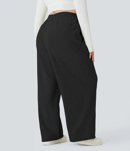 High Waisted Pocket Straight Leg Mop Corduroy Casual Plus Size Pants