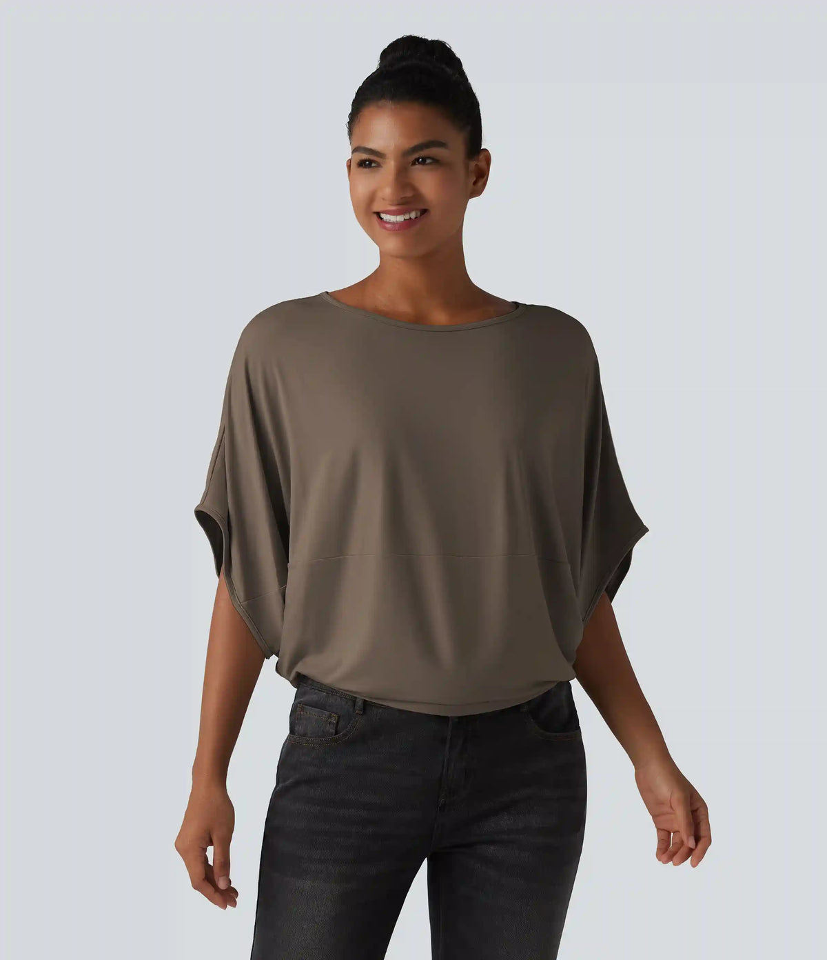 Round Neck Batwing Sleeve Relaxed Casual Top