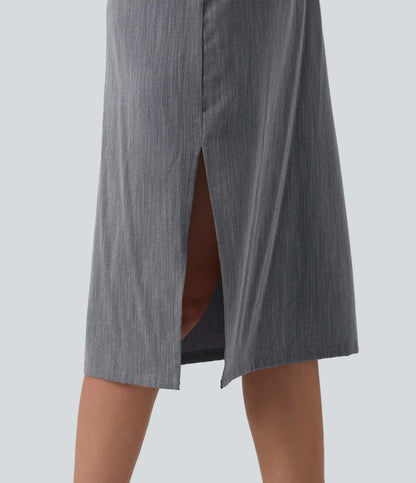Short Sleeve 2-Piece Midi Work Linen-Feel Shirt Dress