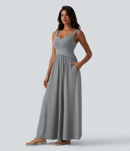 Built-in Bra Flowy Maxi Casual Dress with Pockets DD-F