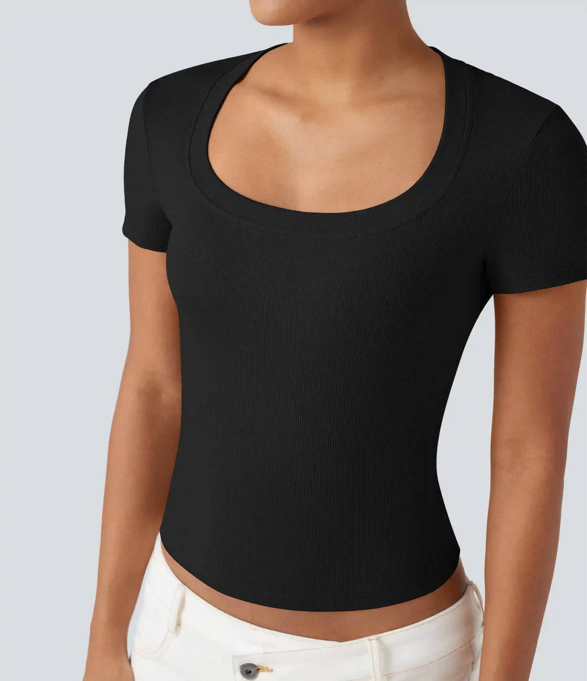 Ribbed Knit Short Sleeve Casual T-Shirt