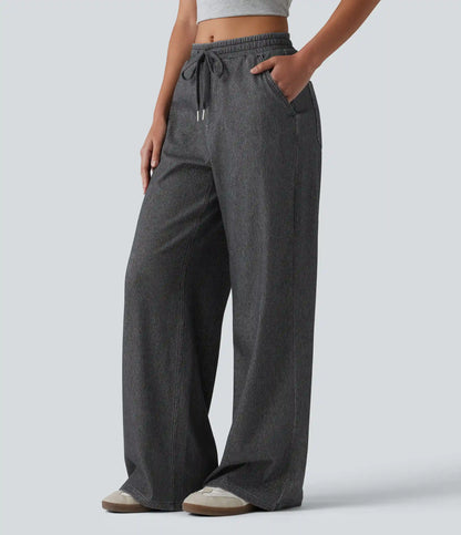 Halara Flex™ Low Rise Drawstring Wide Leg Silver Shine Casual Sweatpants Jeans with Pockets
