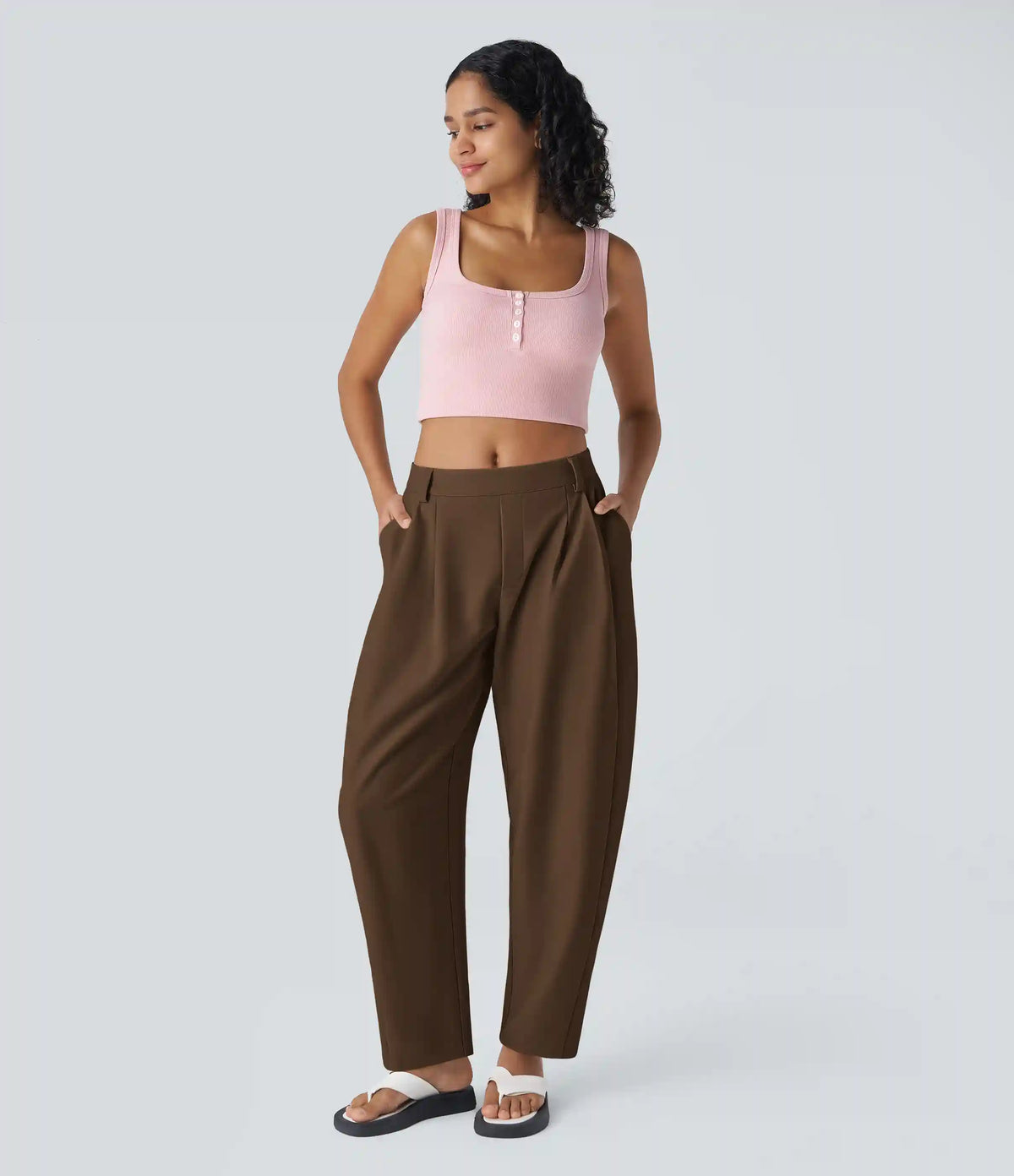 Mid Rise Pocket Barrel Leg Baggy Work Pants