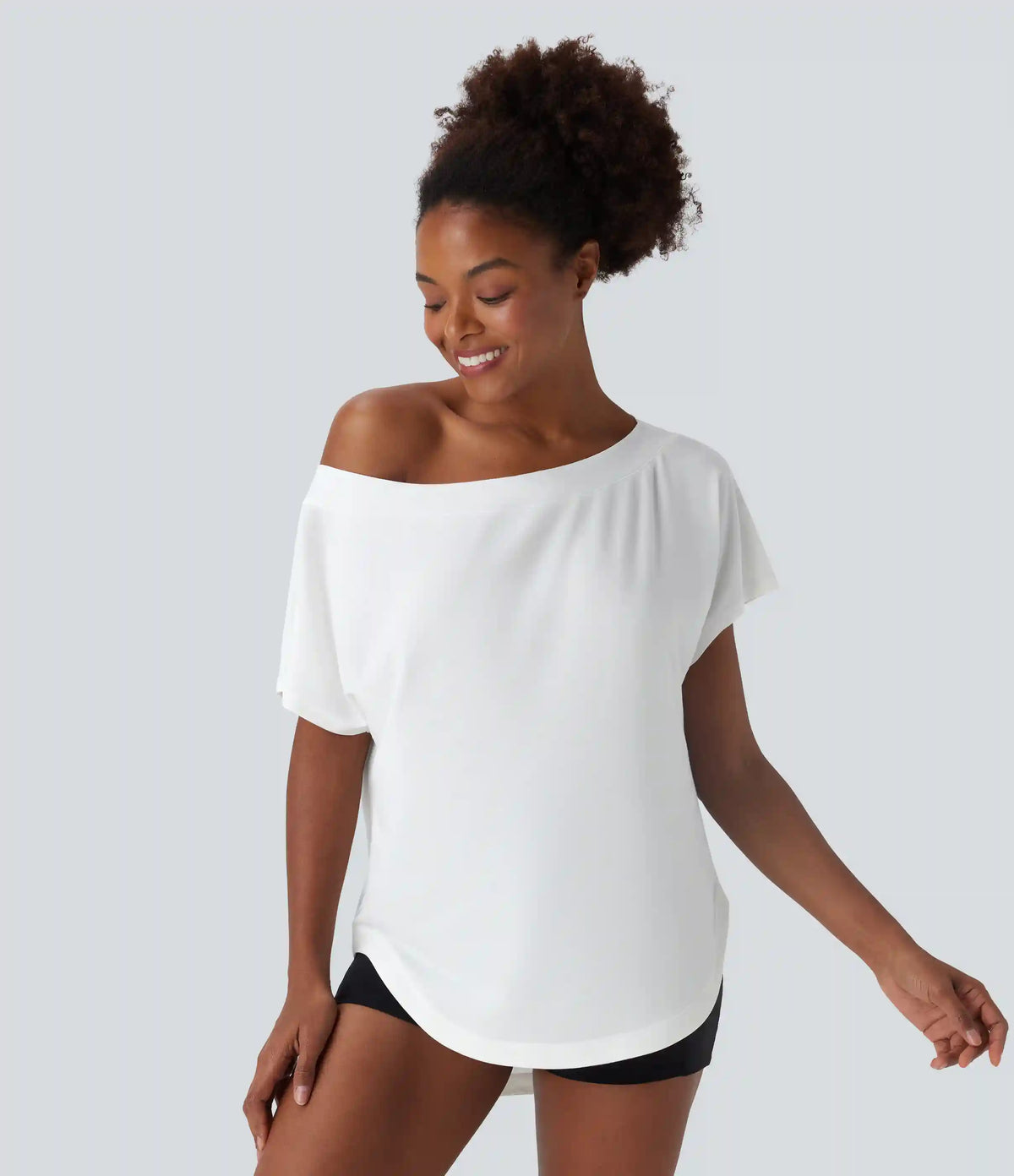 One Shoulder Short Sleeve Curved Hem High Low Quick Dry Yoga Sports Top