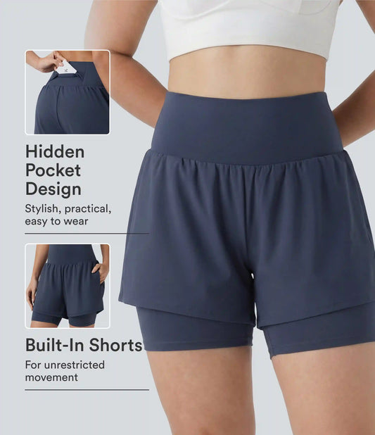 Plus Size SoftlyZero™ Airy Super High Waisted 2-in-1 InstantCool Yoga Shorts 7'' with Pockets