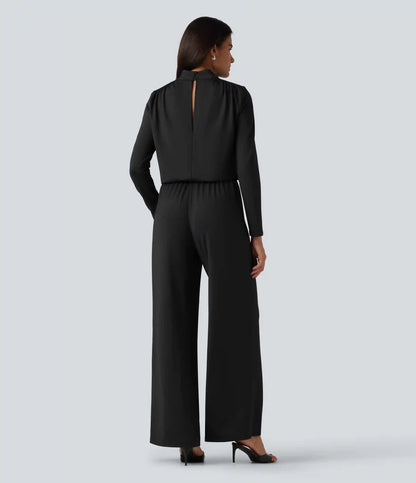 Stand Collar Long Sleeve Straight Leg Jumpsuit with Pockets-Easy Peezy Edition