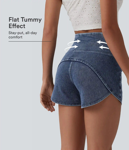 Halara Flex™ High Waisted Tummy Control Curved Hem Skinny Denim Casual Shorts with Pockets
