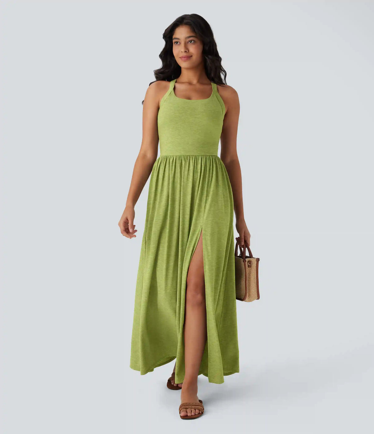 Twisted Backless Split Flowy Maxi Resort Dress with Pockets