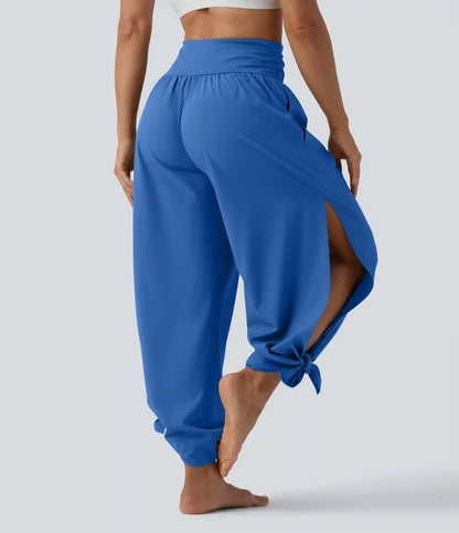 Breezeful™ High Waisted Ruched Split Quick Dry Resort Flowy Pants with Pockets