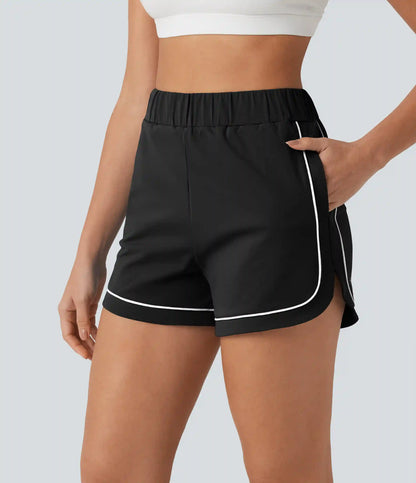 High Waisted Color Block Side Stripe Baggy Yoga Shorts 3'' with Pockets