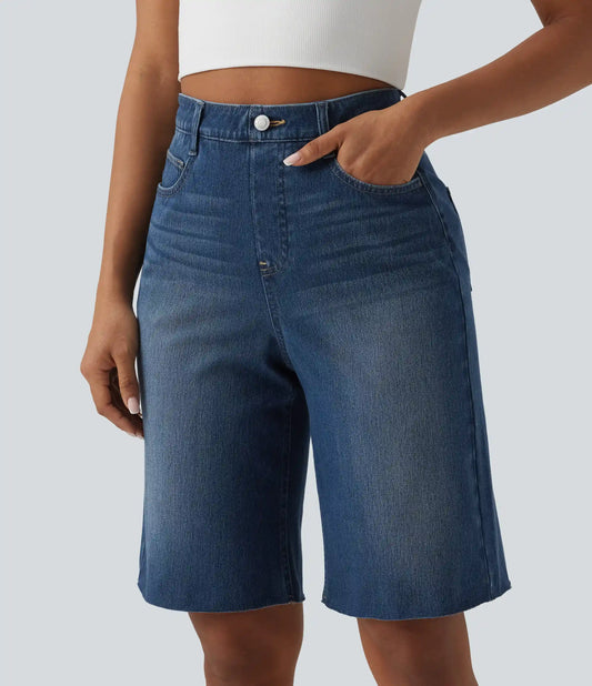 Halara Flex™ High Waisted Tummy Control Denim Casual Bermuda Shorts with Pockets