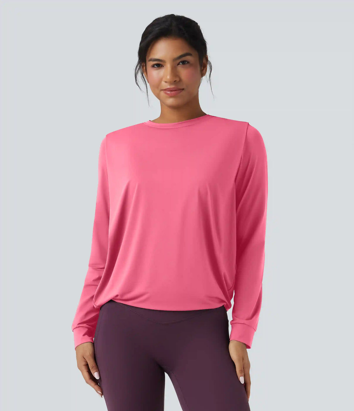 Round Neck Long Sleeve Ruched Yoga Sports Top-UPF50+
