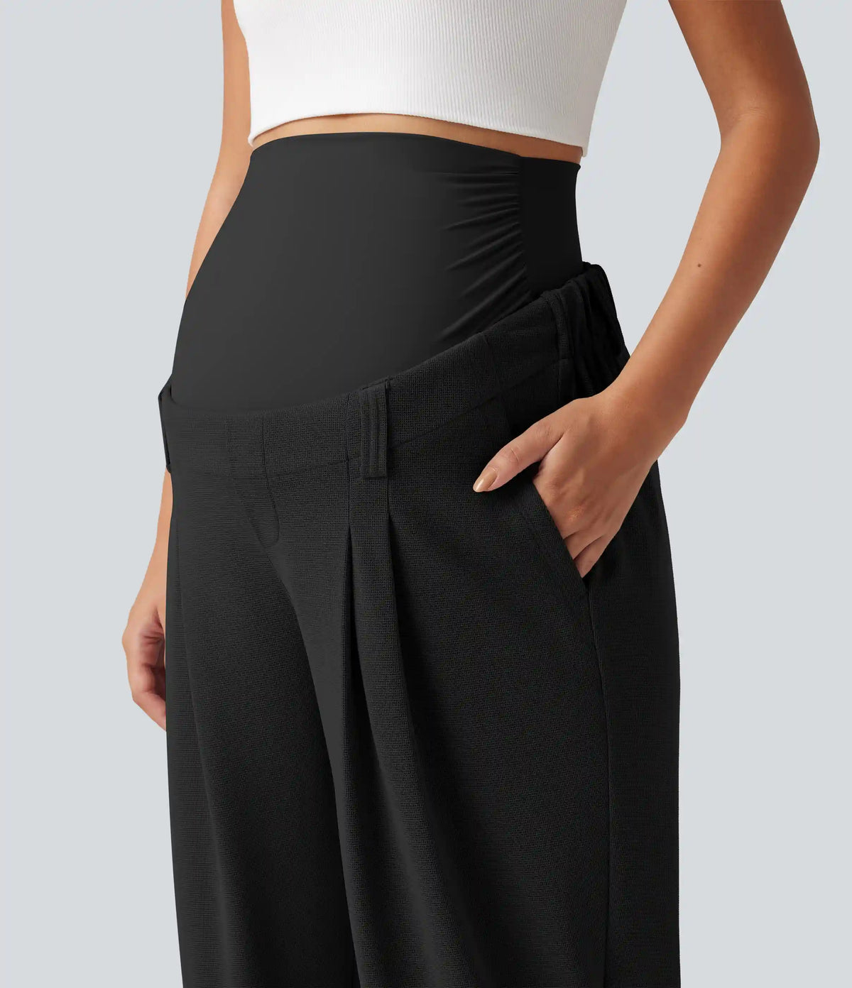 Super High Waisted Tapered Waffle Casual Maternity Joggers with Pockets