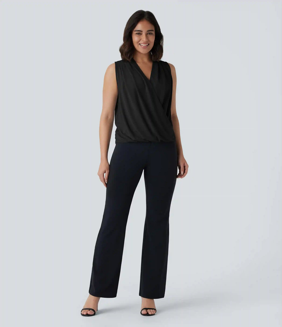 V Neck Sleeveless Wrapped Crossover Work Blouse