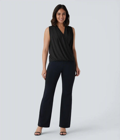 V Neck Sleeveless Wrapped Crossover Work Blouse