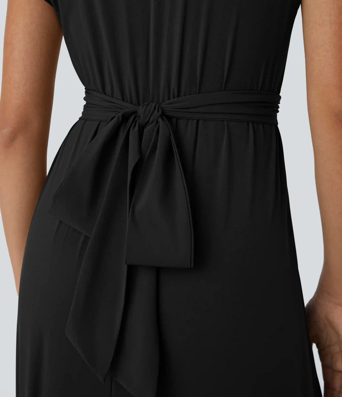 Breezeful™ V Neck Short Sleeve Pocket Tie Back Quick Dry Midi Casual Dress-Longer Length