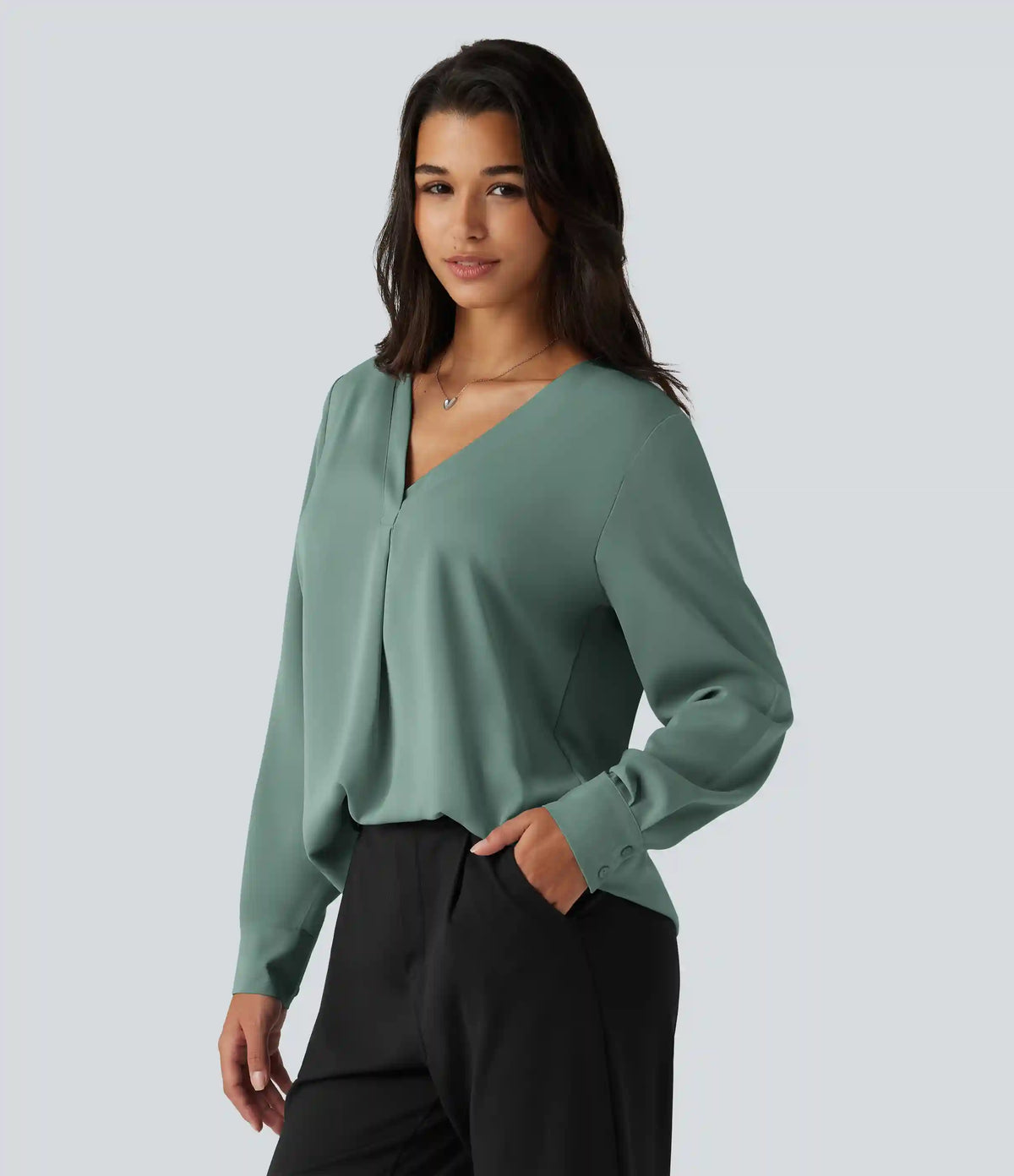 Wrinkle Recovery V Neck Long Sleeve Work Blouse