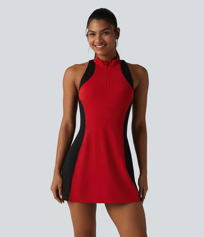 Halara UltraSculpt™ Mock Neck Built-in Bra Racerback Color Block Mini Golf Active Dress