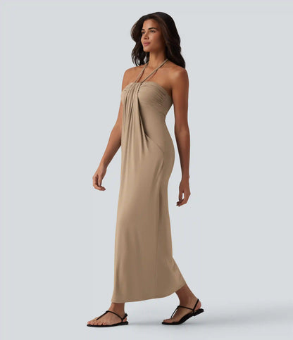 Halter Tie Back Maxi Dress with Pockets