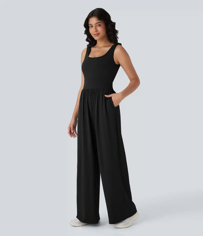 SoftlyZero™ Airy Wide Leg InstantCool Yoga Jumpsuit with Pockets-Easy Peezy