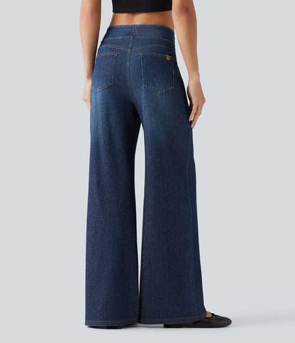 HalaraFlex™ High Waisted Wide Leg Silver Shine Casual Jeans with Pockets