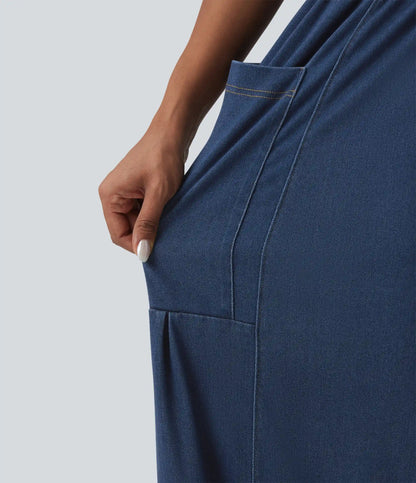 Halara Flex™ Mid Rise Drawstring Wide Leg Draped Lyocell Casual Jeans with Pockets
